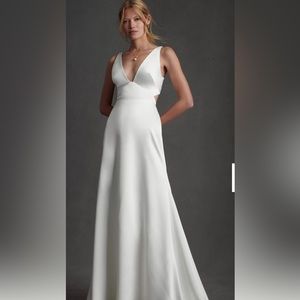 Watters Collins Plunge-Neckline Satin Wedding Gown (Size 4)